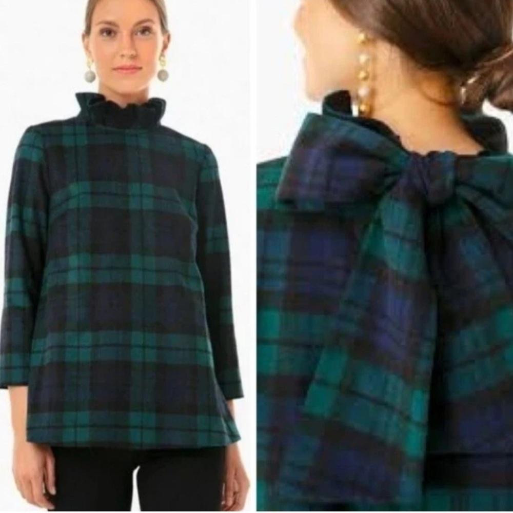 Tuckernuck Blackwatch Plaid Faye Blouse XS Bow Ruffle Collar Holiday Old Money - Picture 9 of 12